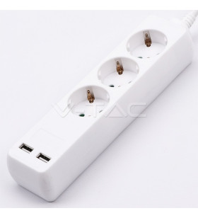 3 Ways Socket 2 USB White